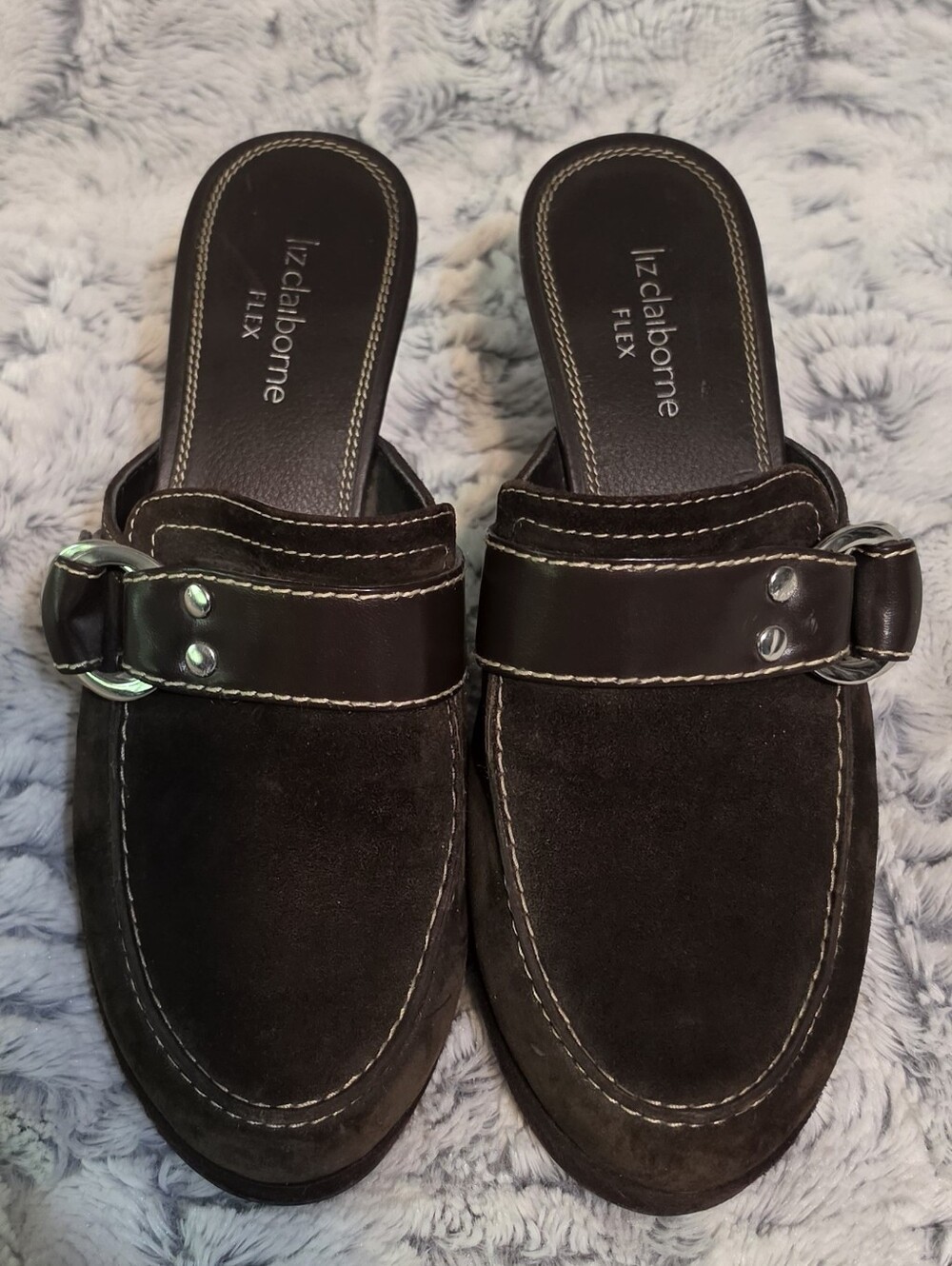 VINTAGE Liz Claiborne Flex Women's Dressy Brown Suede Slip-On Mules. Size 7.5
